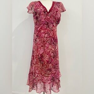 Sangria Y2K 90S Babydoll Dress 8 Red Pink Romantic Flutter Sleeve Fairy